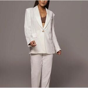 NWT JLuxLabel White Linen Cotton Oversized Blazer Shoulder Pads Size Small